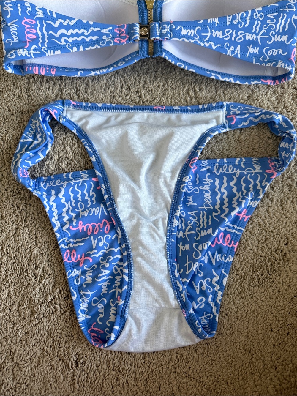 Lilly Pulitzer Blue Script Bandeau Bikini with Pink Accents - Picture 5 of 8